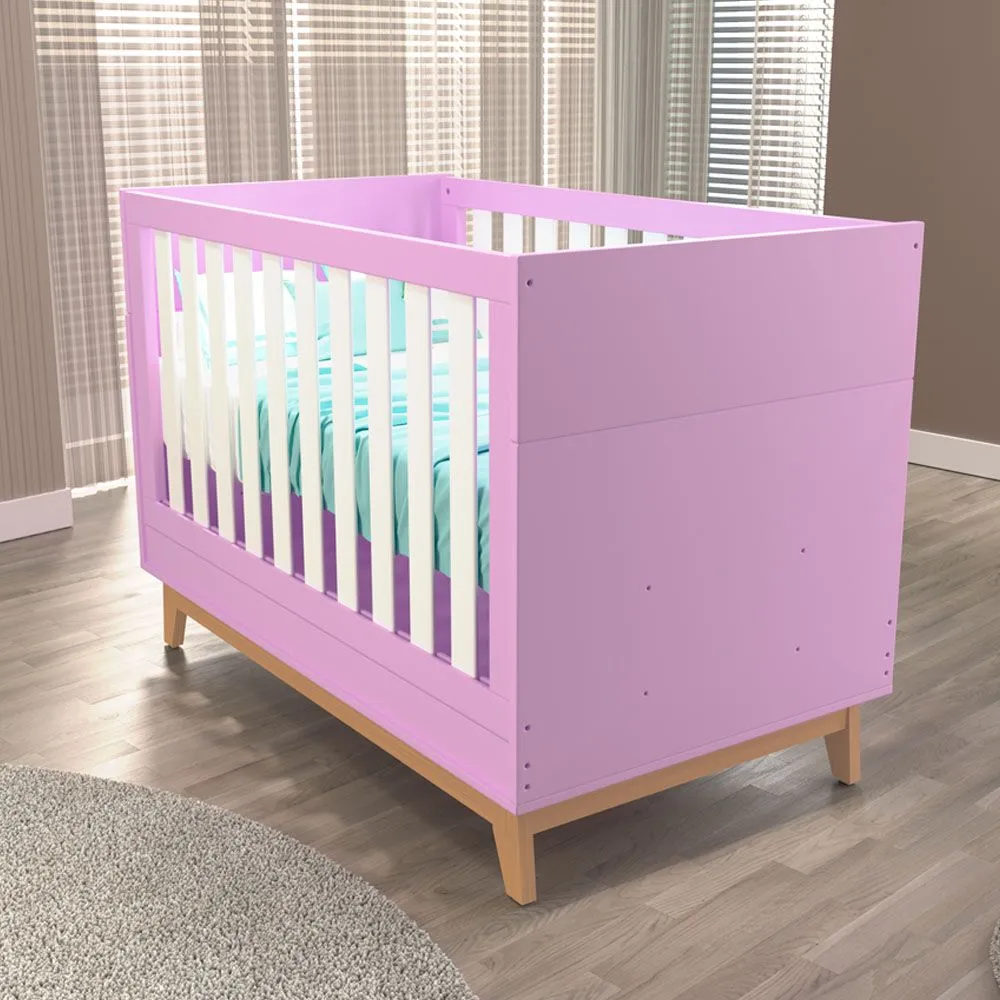 Berço Infantil Lucca 2 em 1 100% MDF Rosa - Tuboarte Móveis - 1
