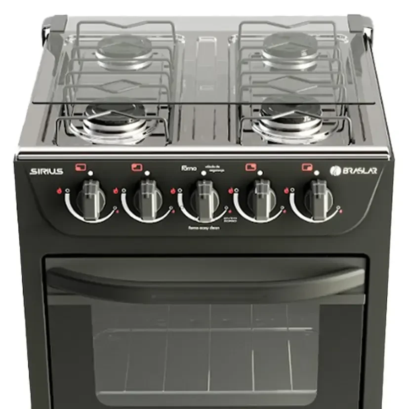 Fogão Braslar New Sirius 4 Bocas Manual Mesa em Inox Forno Easy Clean - Preto - 3