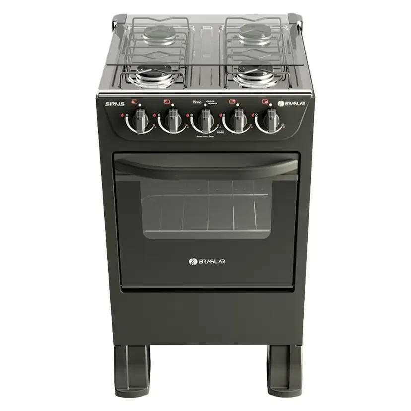 Fogão Braslar New Sirius 4 Bocas Manual Mesa em Inox Forno Easy Clean - Preto - 1