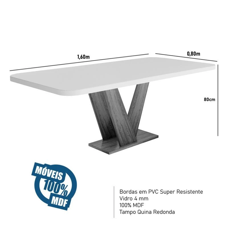Mesa de Jantar 6 Cadeiras Aurora com Tampo de Vidro 100% MDF Naturale/Bege - Bom Pastor  - 3
