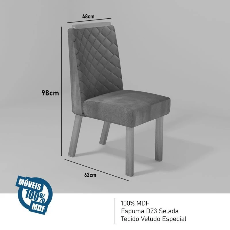 Mesa de Jantar 6 Cadeiras Aurora com Tampo de Vidro 100% MDF Amêndoa/Marrom - Bom Pastor  - 2