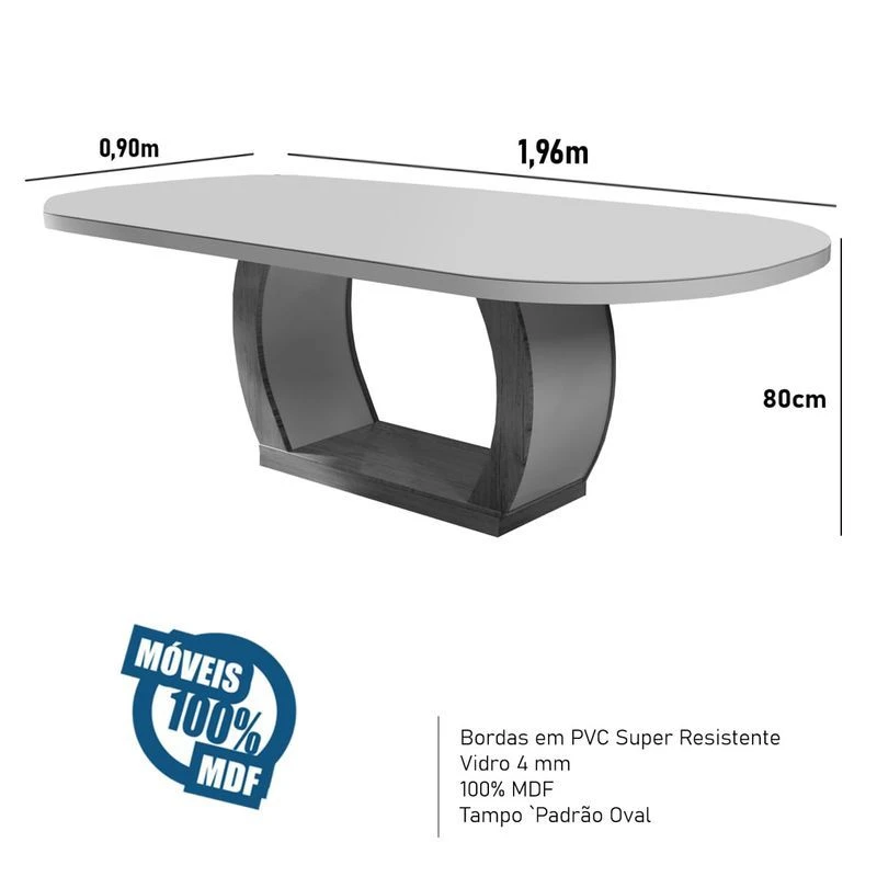 Mesa de Jantar 6 Cadeiras Mel com Tampo de Vidro 100% MDF Naturale/Off White/Marrom - Bom Pastor  - 2