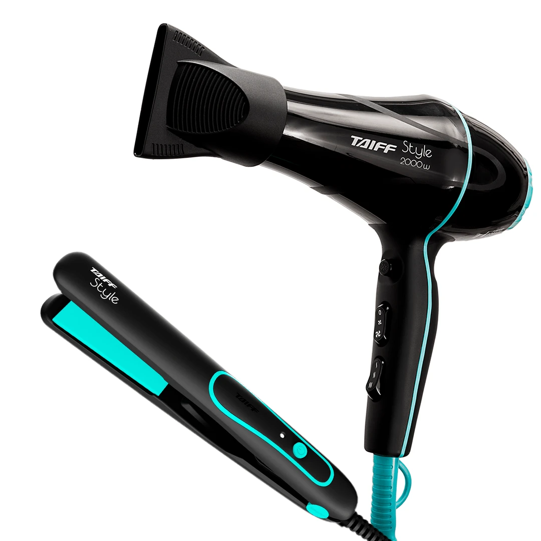 Kit Secador de Cabelo Taiff 2000w e Chapa Style Black/Blue - 1