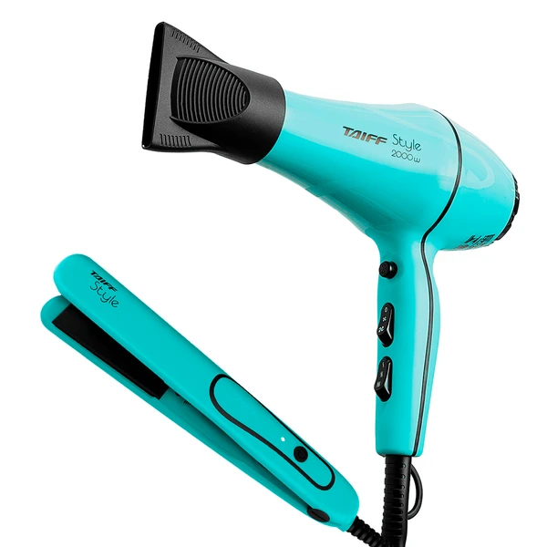 Kit Secador de Cabelo Taiff 2000w e Chapa Style Preto/Azul