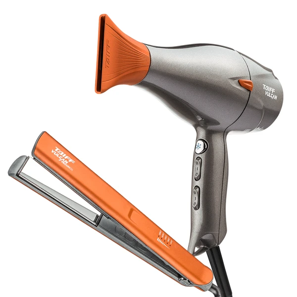 Kit Secador de Cabelo Taiff e Chapa Vulcan 2500W Cinza/Laranja