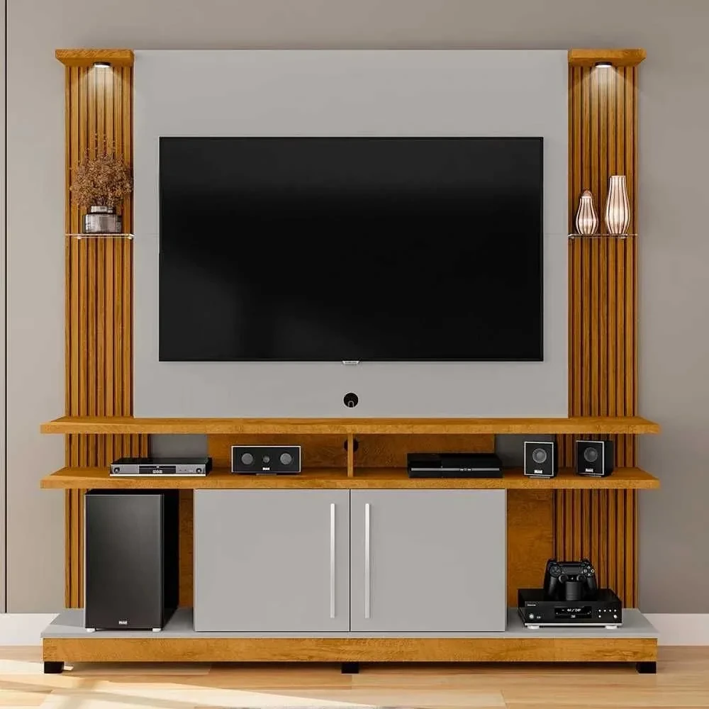 Estante para TV Até 60 Polegadas York com Led 2 Portas Ripado Naturalle/Off-White- Móveis Bechara - 1