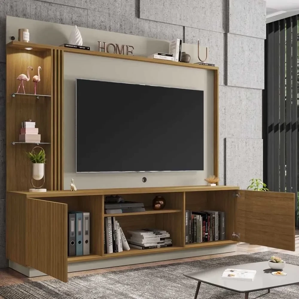 Estante para TV Até 65 Polegadas com Led 2 Portas Sinamomo/Off-White - Móveis Bechara - 1