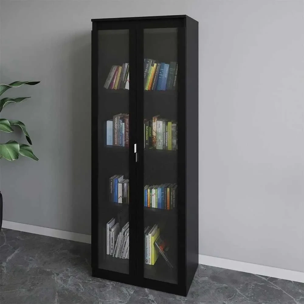 Armário para Escritório 2 Portas 4 Prateleiras com Vidro Preto - Tecno Mobili - 1