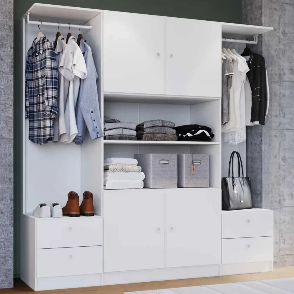 Guarda Roupa Casal 4 Portas 4 Gavetas Branco - Art In Móveis - 1