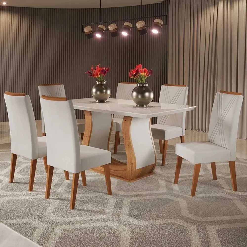 Mesa de Jantar 6 Cadeiras Taina com Vidro - 1
