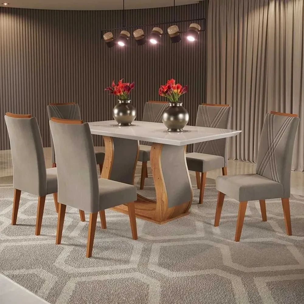 Mesa de Jantar 6 Cadeiras Taina com Vidro - 1