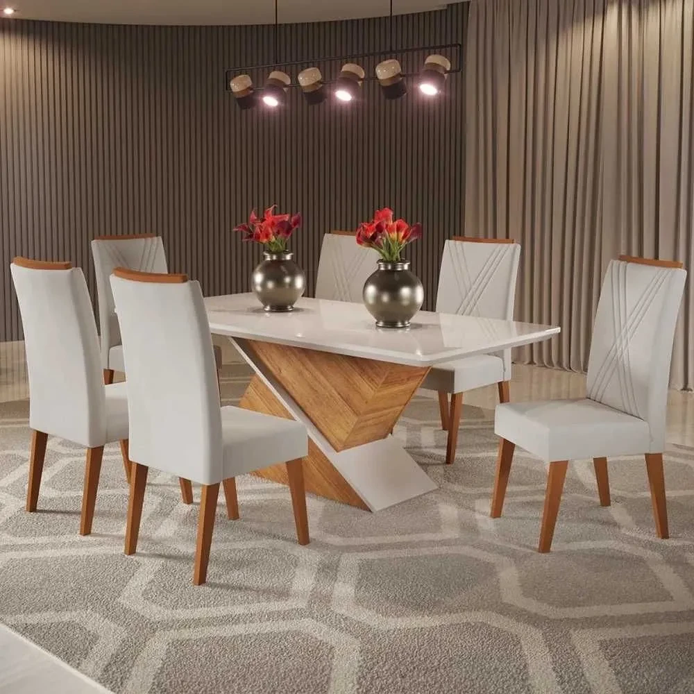 Mesa de Jantar 6 Cadeiras Stela com Vidro - 1