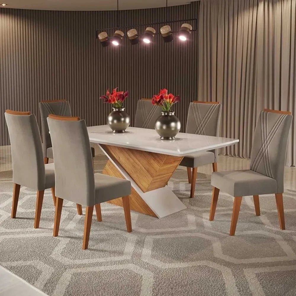 Mesa de Jantar 6 Cadeiras Stela com Vidro - 1