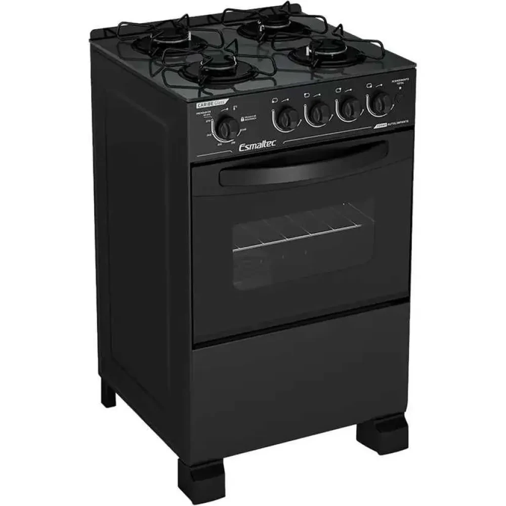 Fogão Esmaltec 4 Bocas Caribe Glass Acendimento Automático Preto - 1