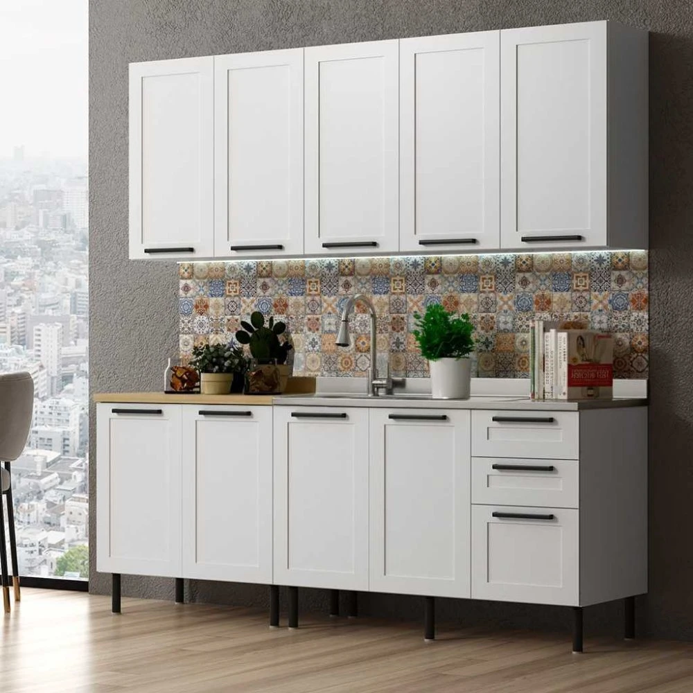 Armário de Cozinha 4 Peças Balcão com Pia Zaya Branco - 1