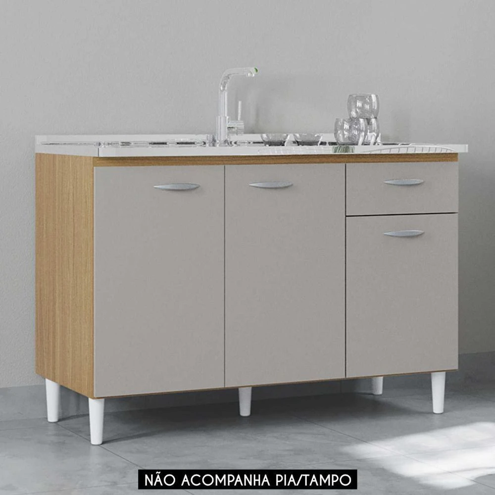 Balcão de Cozinha para Pia 120cm Classic Damasco/Off - 1