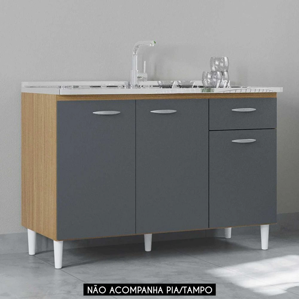 Balcão de Cozinha para Pia 120cm Classic Damasco/Cinza - 1
