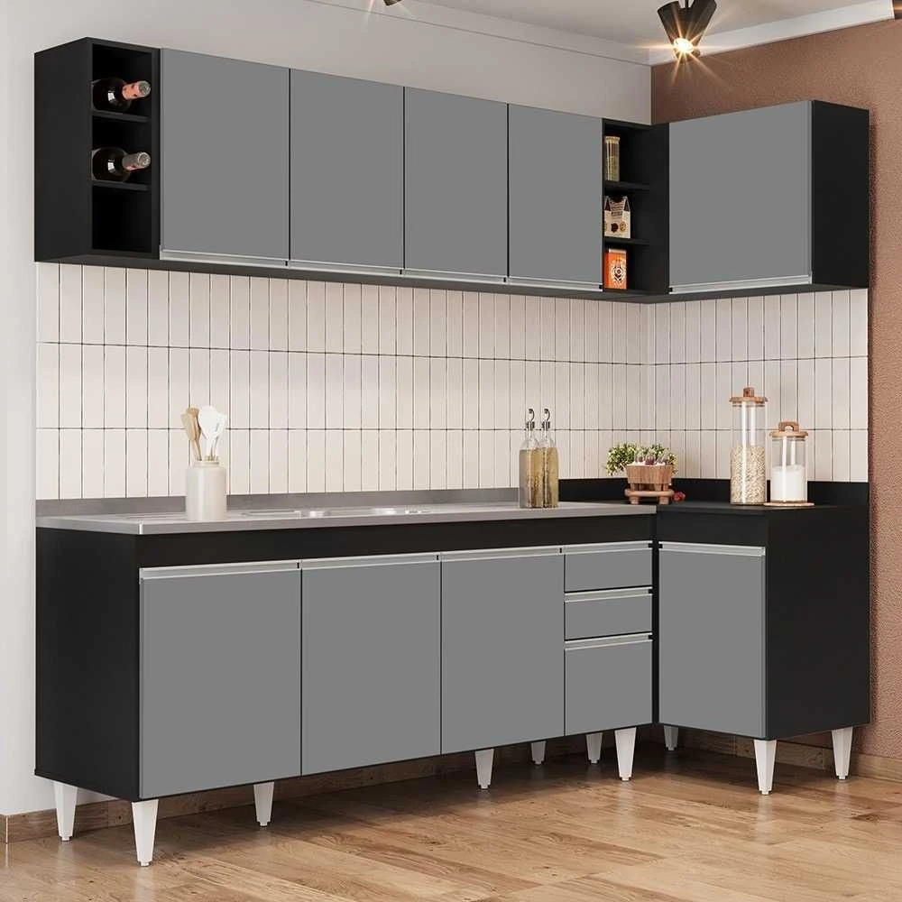 Armário de Cozinha Modulado de Canto Esquerdo 5 Peças com Pia Inox - 1