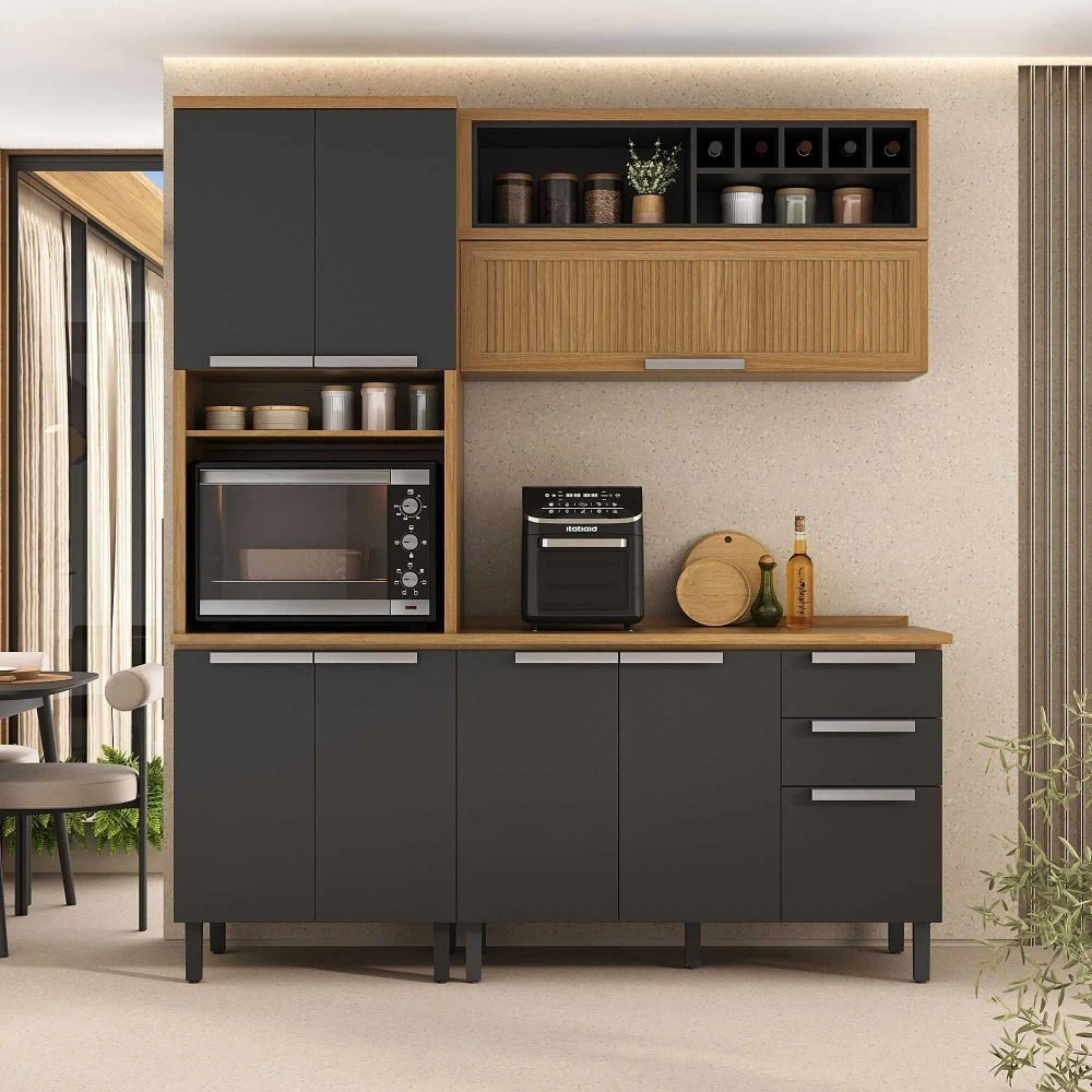Cozinha Compacta em MDF New Porto Grafite 190cm - 1