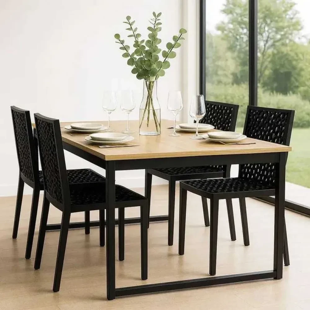 Mesa Jantar Refeição com 4 Cadeiras Restaurante Reunião Lazer Preto - 1