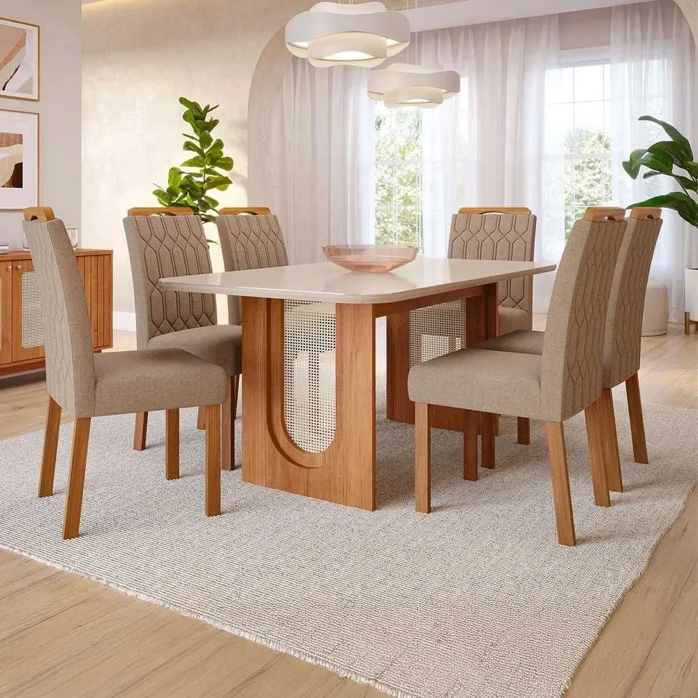 Mesa de Jantar 6 Cadeiras Valentina com Tampo de Vidro - 1