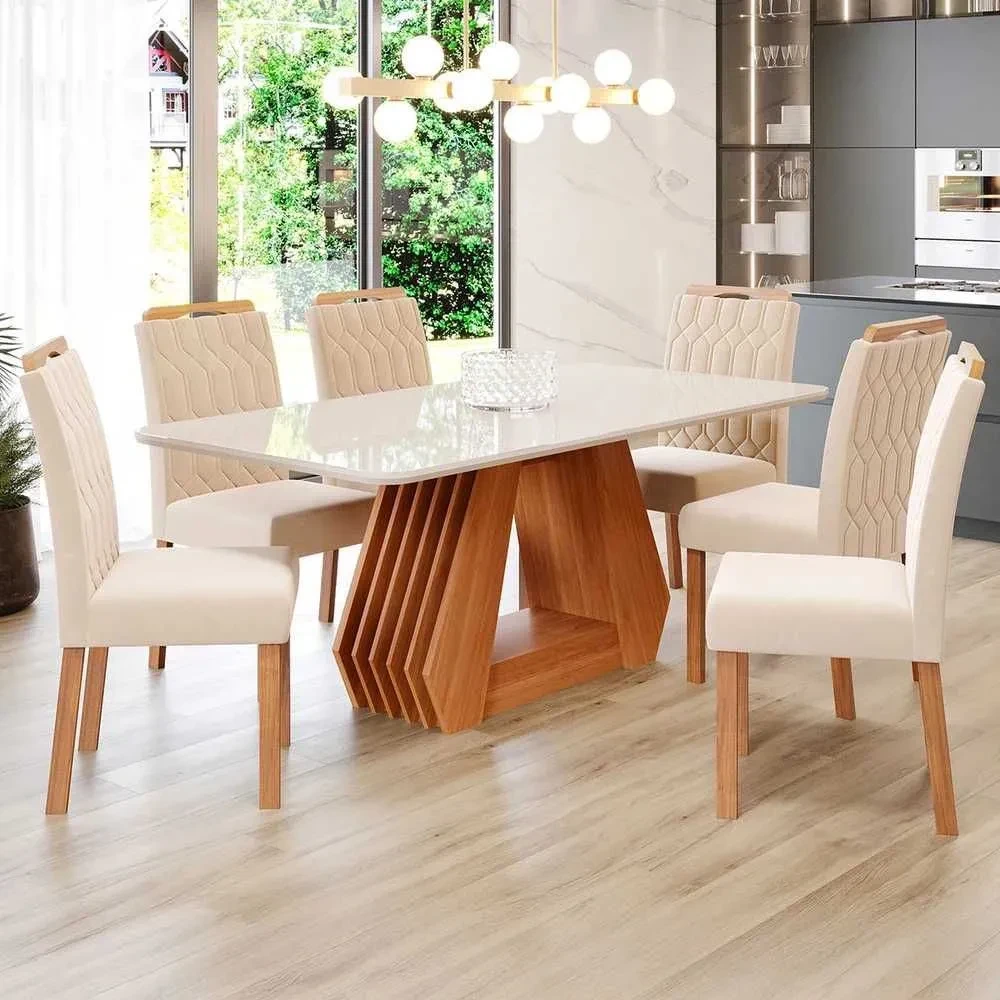 Mesa de Jantar 6 Cadeiras Ágata com Tampo de Vidro - 1