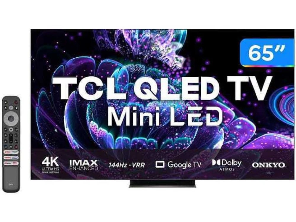 Smart TV 65" 4K QLED TCL 65C835 120Hz - Wi-Fi Bluetooth Google Assistente 4 HDMI 2 USB Preto - 1
