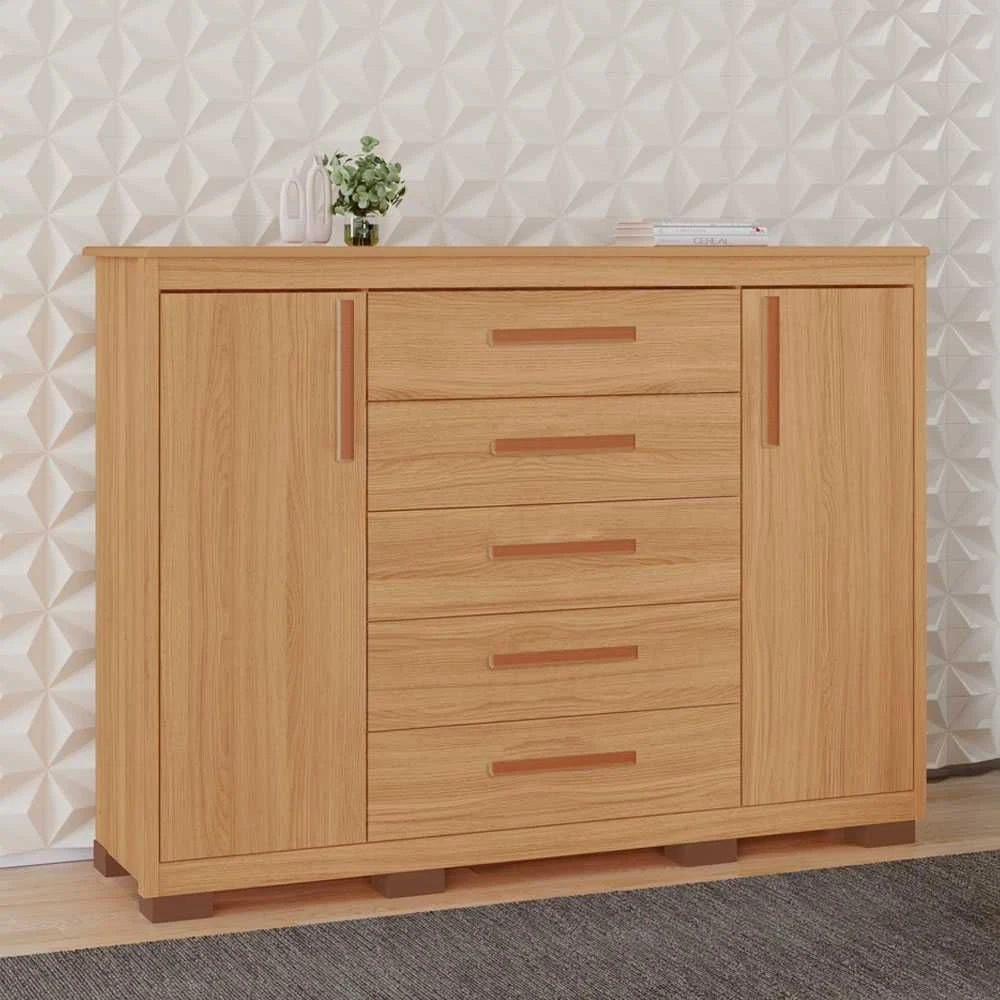 Cômoda Ingrid 2 Portas 5 Gavetas 100% MDF - 1