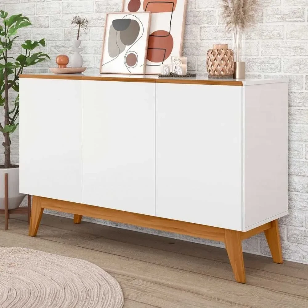 Balcão Buffet Ares Lux 3 Portas 2 Prateleiras Branco - Tebarrot - 1