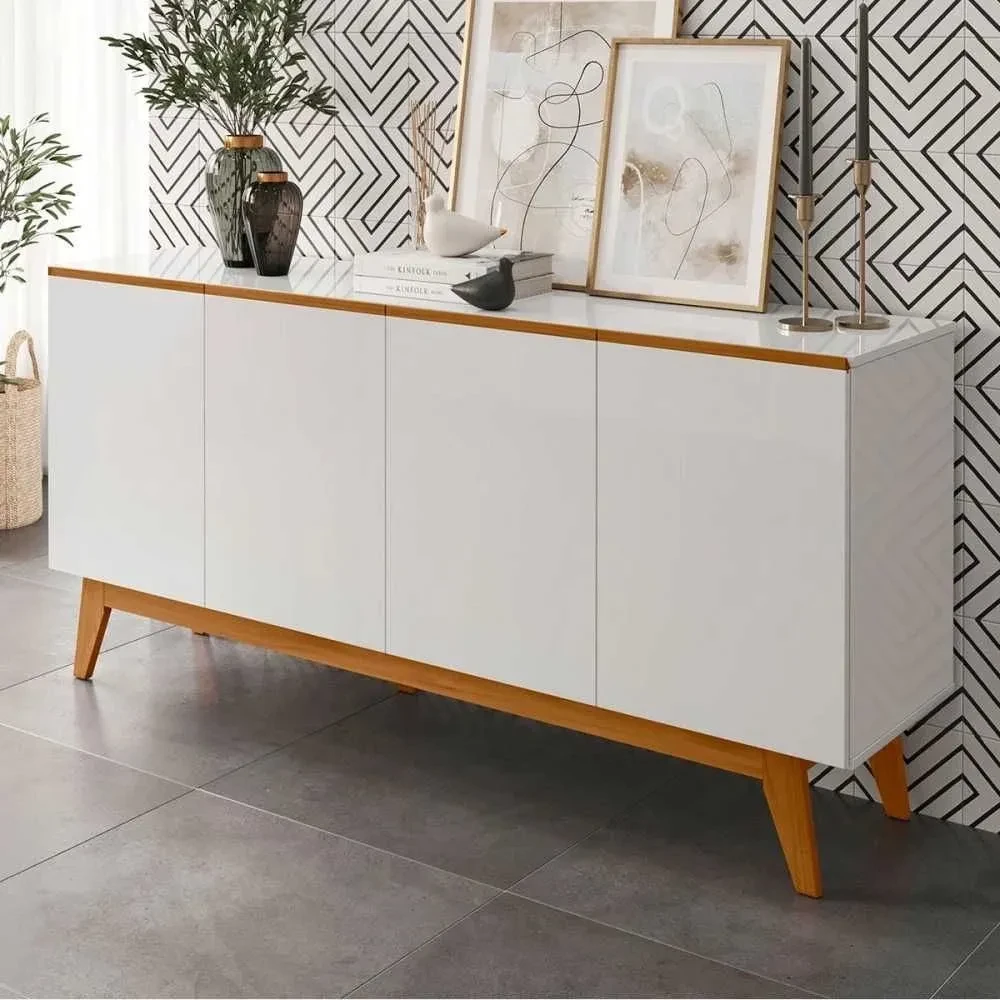 Balcão Buffet Ares Lux 4 Portas 2 Prateleiras Branco - Tebarrot - 1