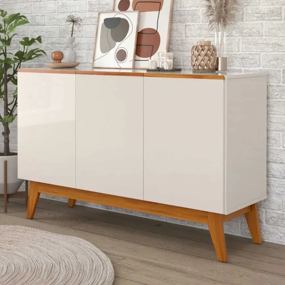 Balcão Buffet Ares Lux 3 Portas 2 Prateleiras Off White - Tebarrot - 1