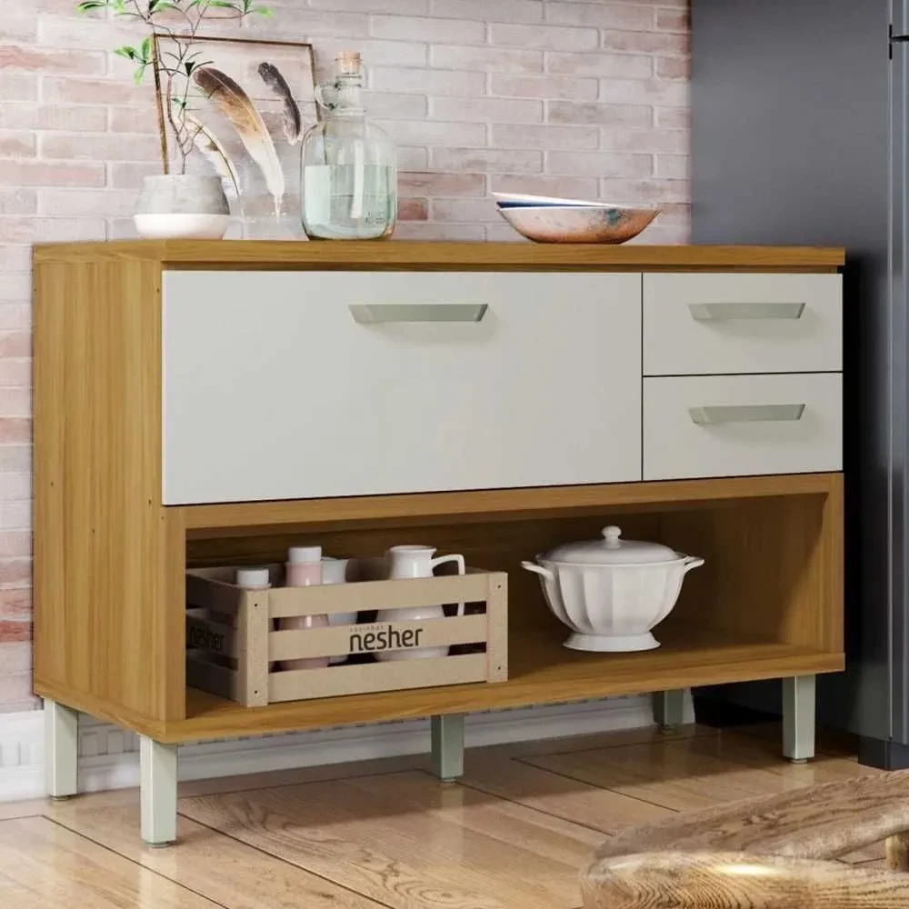Balcão de Cozinha para Pia Princesa 1 Porta 2 Gavetas 100% MDF Freijó/Off White - 1