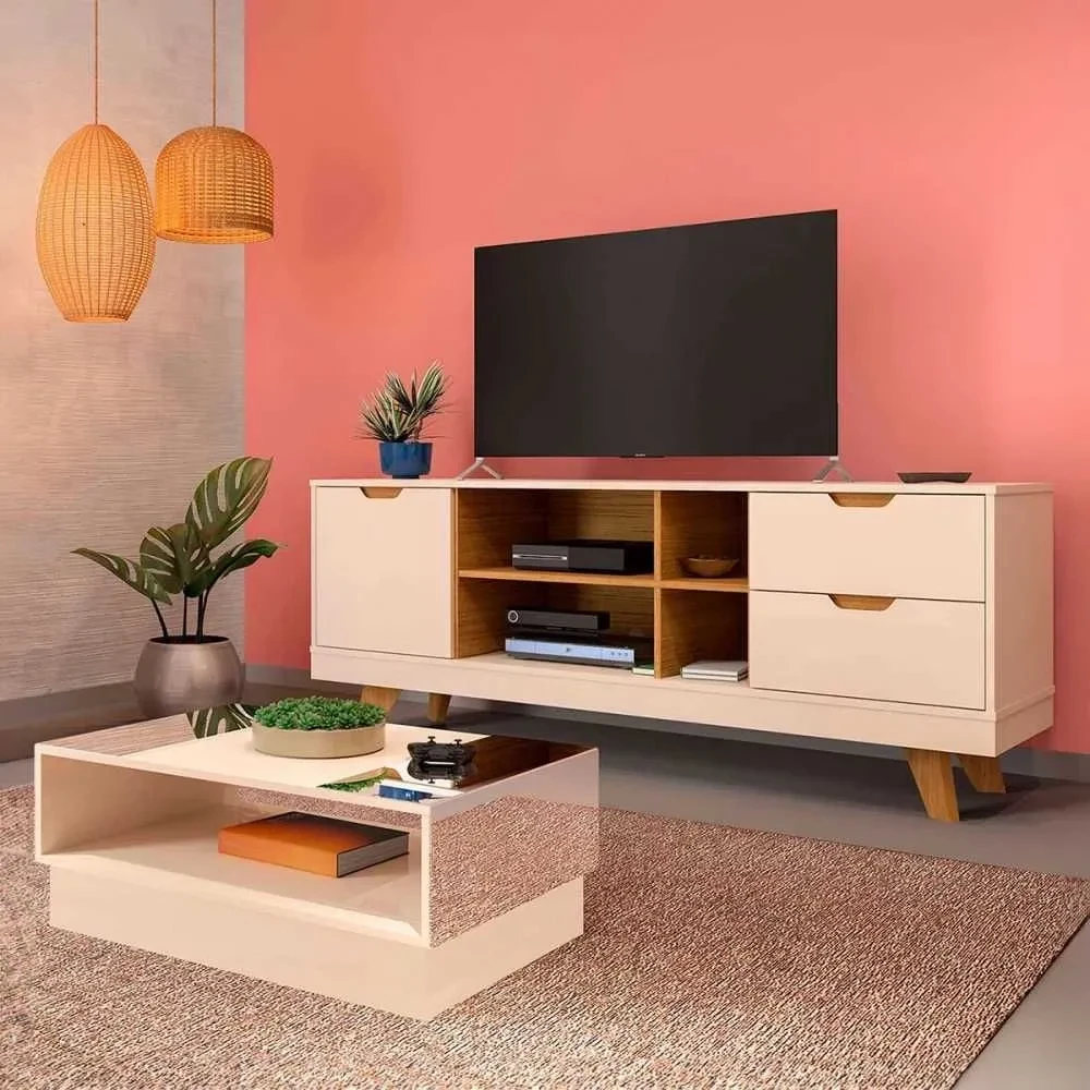 Sala de Estar Completa para TV Até 60 Polegadas Michigan 1 Porta 2 Gavetas Off White/Carvalho - 1