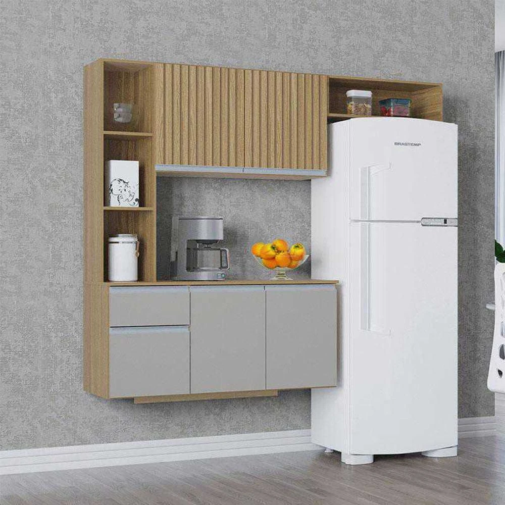 Cozinha Compacta Suspensa com Balcão Mel - 1