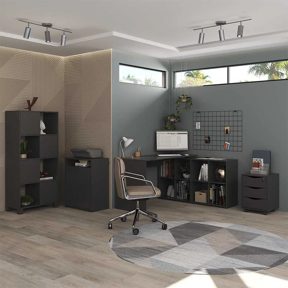 Conjunto Escritório Home Office 4 Peças Side Preto - 1