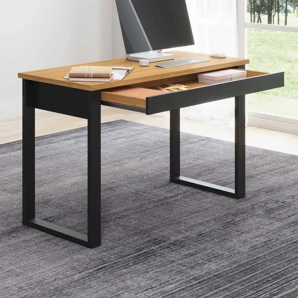 Mesa Escrivaninha Industrial 1 Gaveta 100% MDF Freijó/Preto Fosco - 1