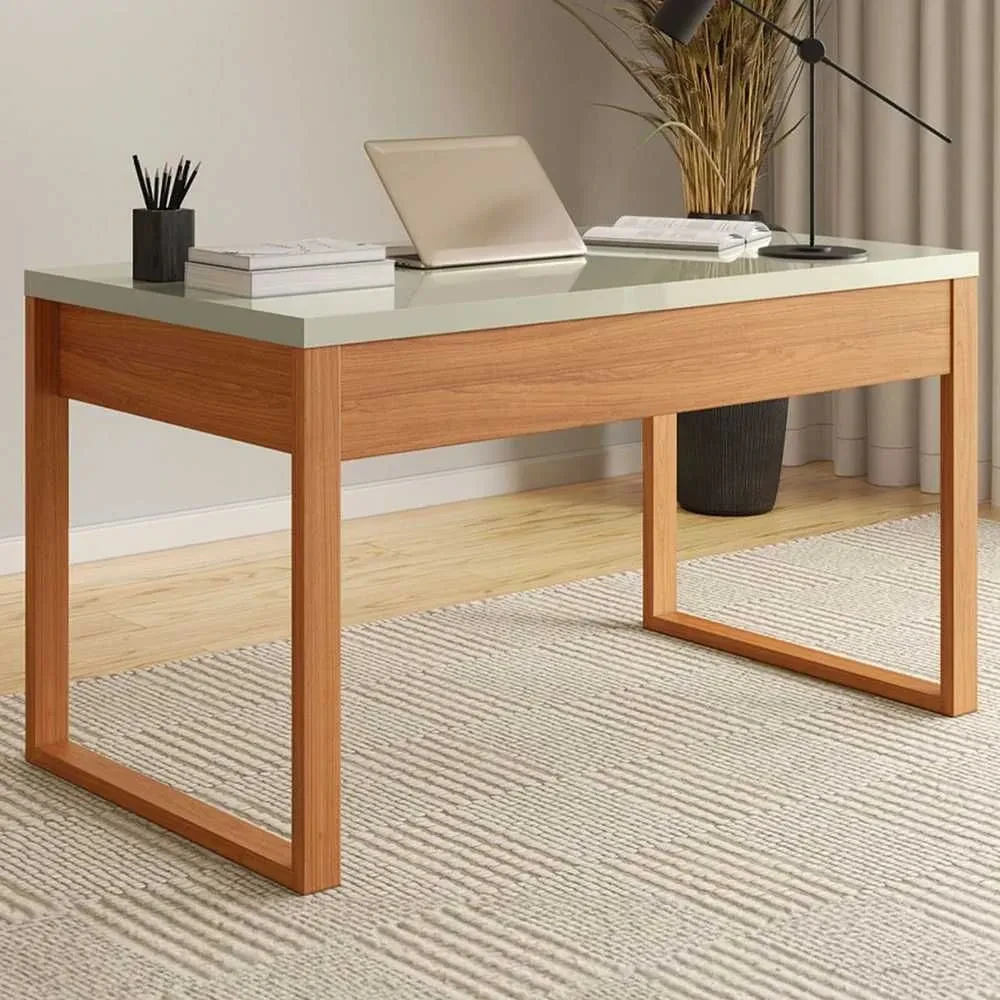 Mesa Escrivaninha Industrial 100% MDF Off White/Freijó - 1