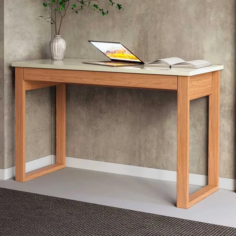 Mesa Escrivaninha Industrial 1 Gaveta 100% MDF Off White/Freijó - 1