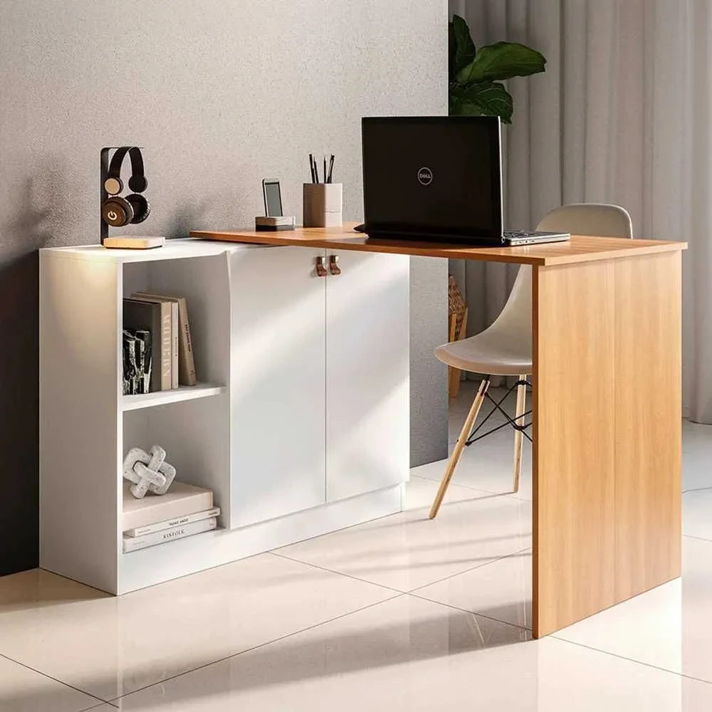 Mesa Escrivaninha Versa Home Multifuncional 2 Portas Freijó/Branco - 1