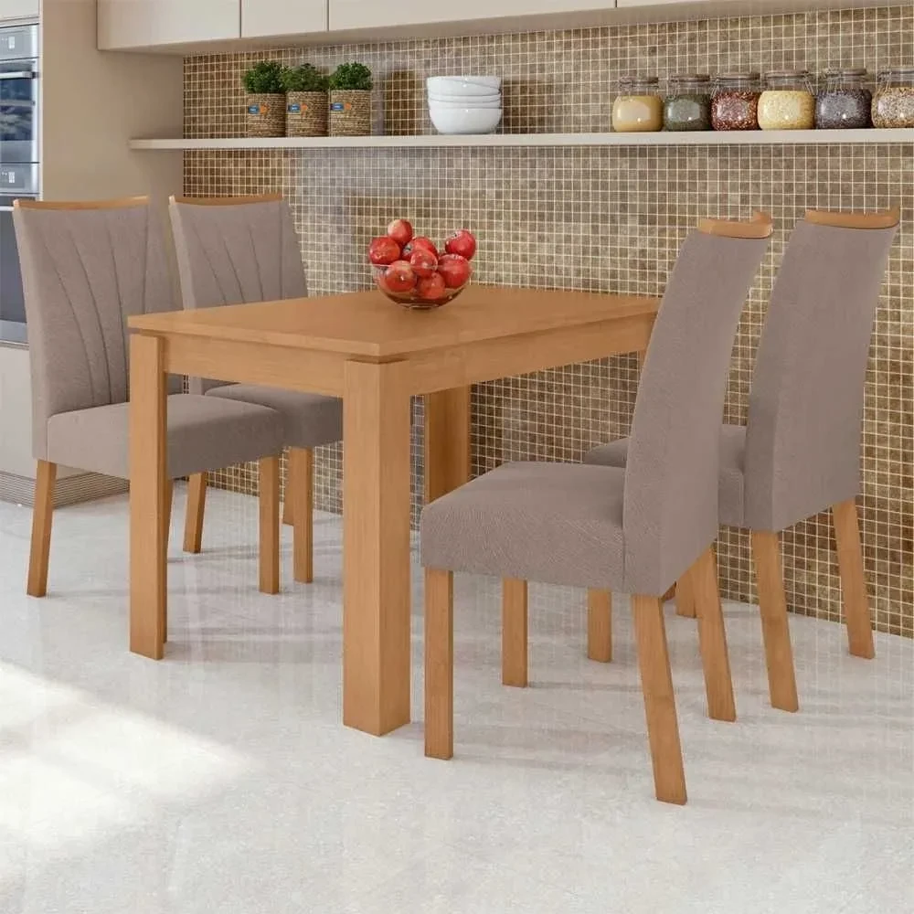 Mesa de Jantar 4 Cadeiras Athenas Apogeu Amêndoa Clean/Suede Animale Bege - Móveis Lopas - 1