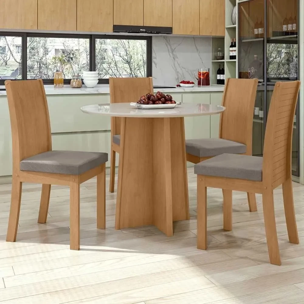 Mesa de Jantar 4 Cadeiras Celebrare Amêndoa Off White/Suede Animale Bege - Móveis Lopas - 1