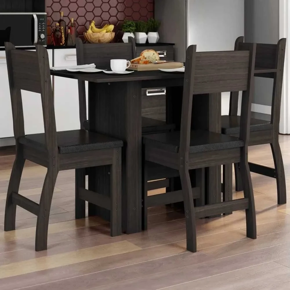 Mesa de Jantar 4 Cadeiras Milano Amêndoa/Preto - Poliman Móveis - 1