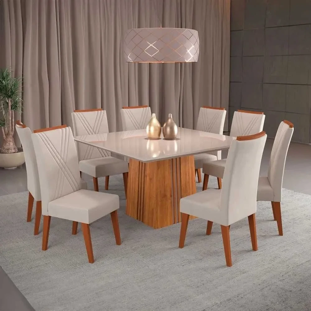 Mesa de Jantar 8 Cadeiras Daniela com Vidro - Viero Móveis - 1