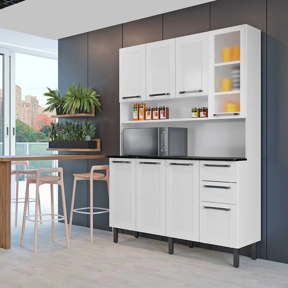 Kit de Cozinha Compacta Branco em Aço 8 Portas 2 Gavetas Florença - 1