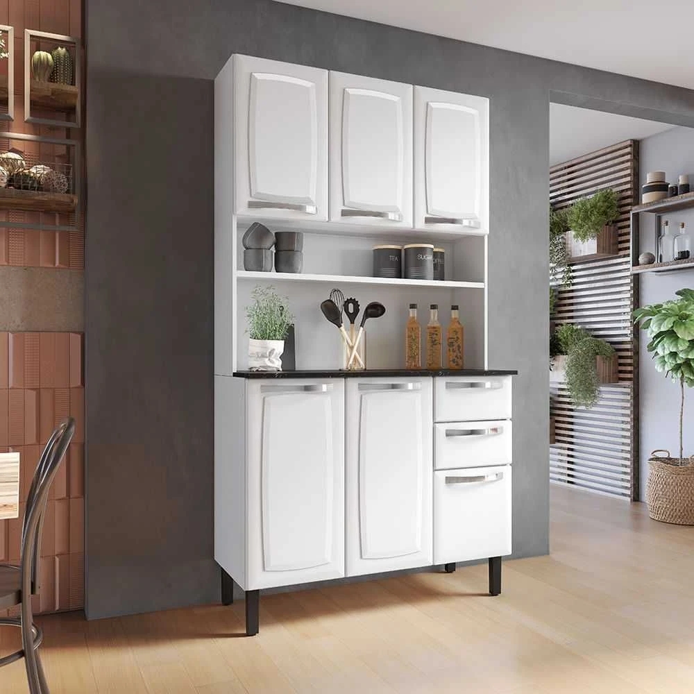 Kit de Cozinha Compacta Branco em Aço 6 Portas 2 Gavetas Pratika - 1