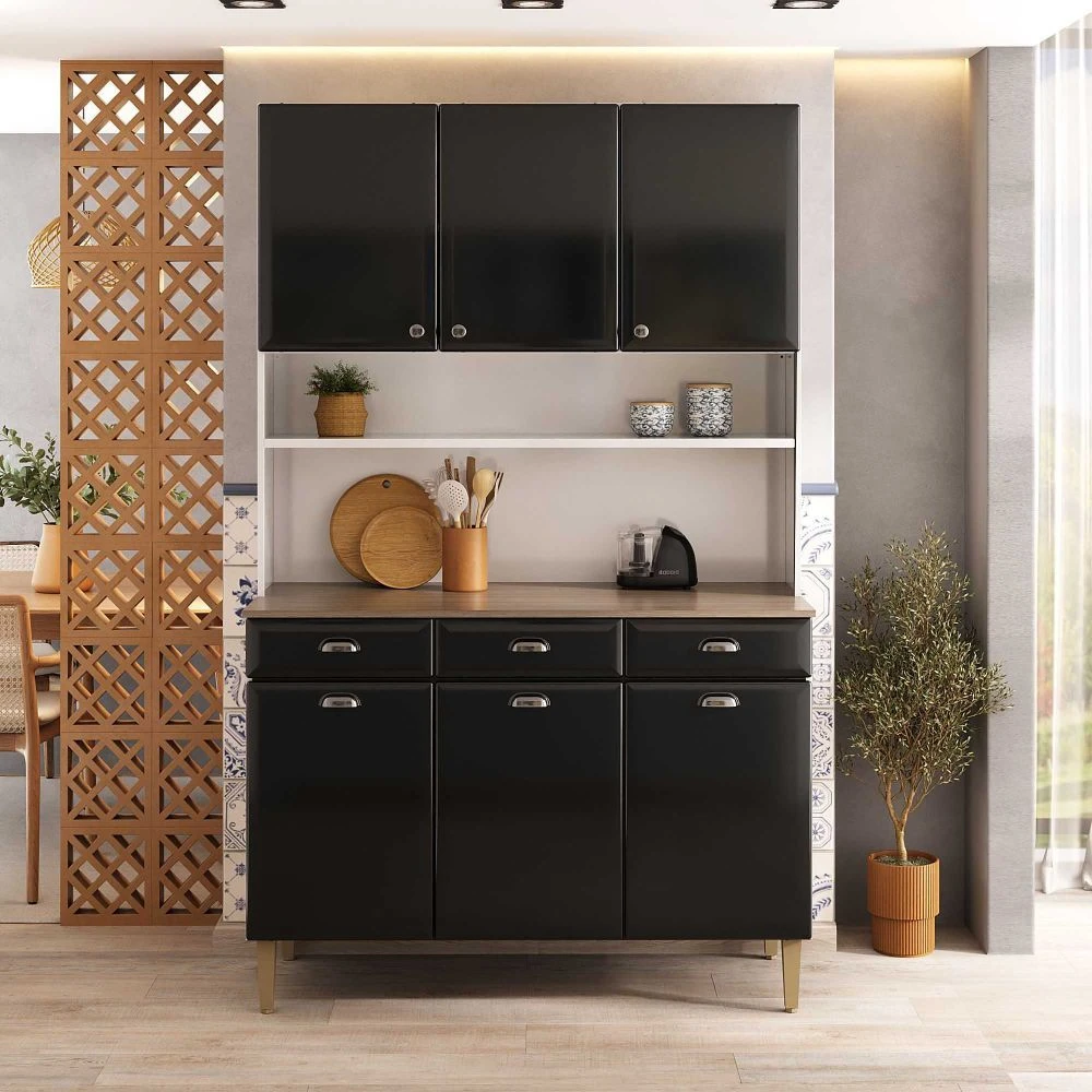 Kit de Cozinha Compacta Itatiaia Retrô 120cm em Aço Preto - 1