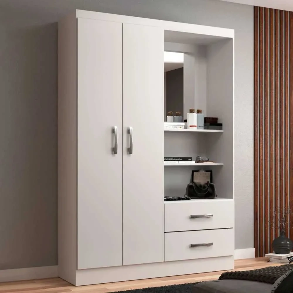 Guarda Roupa Solteiro Capelinha 2 Portas 2 Gavetas com Espelho Branco - 1