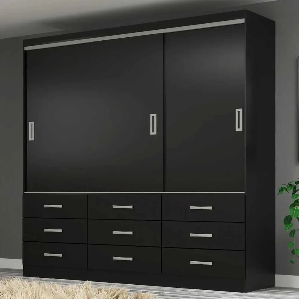 Guarda Roupa Casal Isabela 3 Portas 9 Gavetas Black - 1