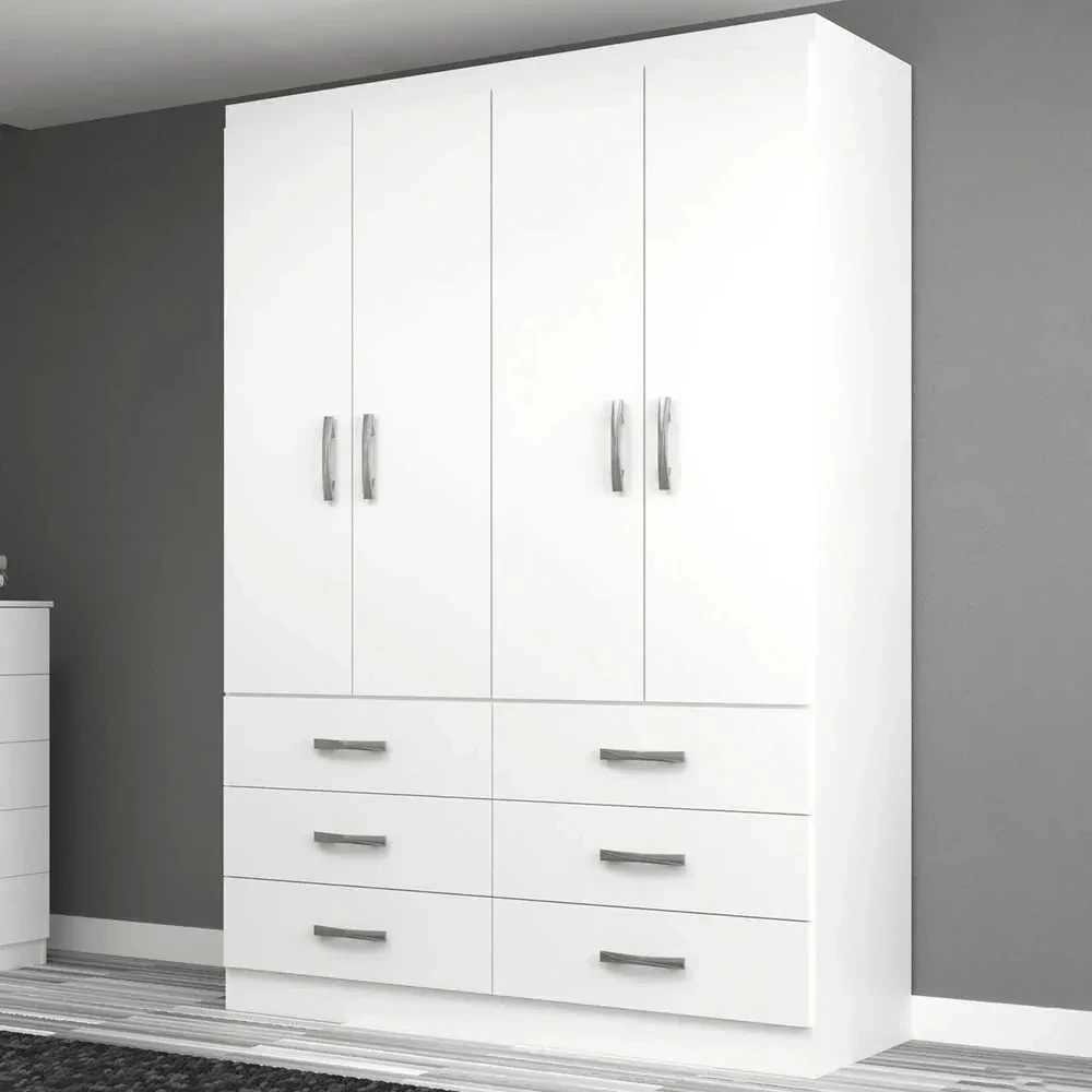 Guarda Roupa Solteiro Treviso 4 Portas 6 Gavetas Branco - 1