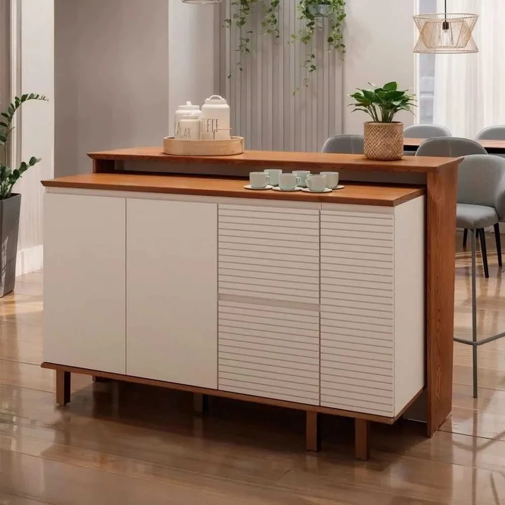 Bancada de Cozinha Auris 2 Portas 3 Gavetas 100% MDF Canela/Off White - Genialflex - 1